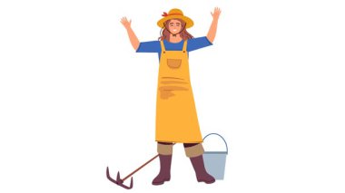 Kadın bahçıvan kova ve kürekle