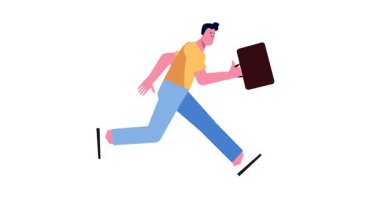 Beyaz arkaplan vektör çiziminde dizüstü bilgisayarı ve çantası olan adam