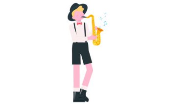 Beyaz arkaplan vektör illüstrasyonunda saksafon çalan kız