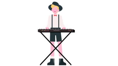 Kulüpte davul çalan adam. düz vektör illüstrasyonu