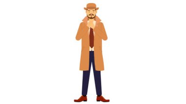 Sakallı, zarif elbiseli genç bir adam.