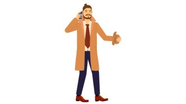Akıllı telefonlu mutlu bir genç adam.