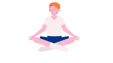 Genç adam Lotus pozisyonu vektör illüstrasyonunda meditasyon yapıyor