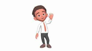 Çizgi film karakterinin 3 boyutlu görüntüsü tamam - beyaz arkaplanda el işareti izole edildi