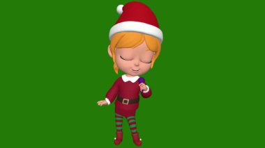 Noel şapkalı şirin bir Noel Baba kızı çizimi.