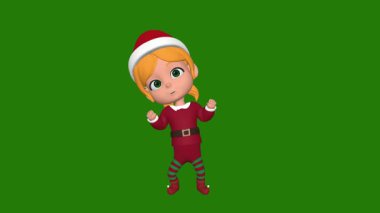 Yeşil kostümlü Noel Baba kız. 3d oluşturma