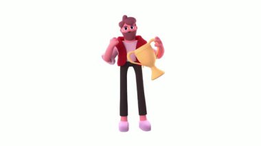 Beyaz arka planda izole edilmiş bir oyuncağı elinde tutan bir çizgi film karakteri.