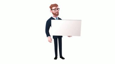 Boş pankartlı genç iş adamı