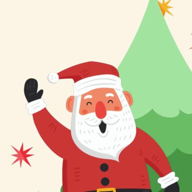 Hediye kutuları ve çam ağacı olan Noel Baba.