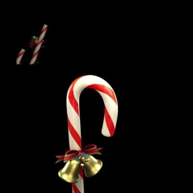 Kırmızı kurdeleli Noel şekeri bastonları ve siyah arka planda Noel Baba şapkası.