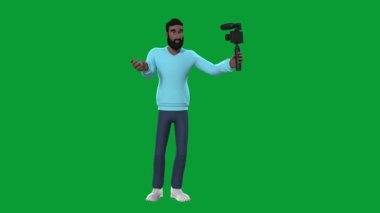 Kameralı ve kulaklıklı genç adam, 3 boyutlu.