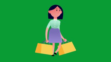 Alışveriş çantalı kadın. vektör illüstrasyonu.