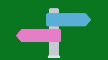 Yol tabelası çizimi. Vektör. Yumuşak gölgeli yeşil simge ve pembe arkaplanda mavi beden.