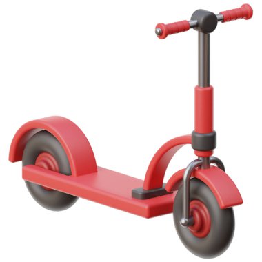 Beyaz arka planda izole edilmiş kırmızı ve beyaz bir scooter 'ın 3 boyutlu görüntüsü