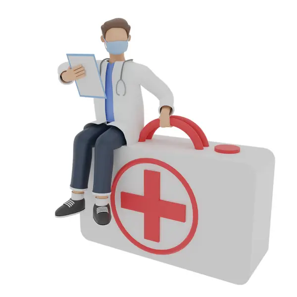 İlk yardım çantası olan doktor karakter.