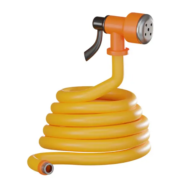 Beyaz arka planda turuncu hortumlu sarı elektrikli süpürge.