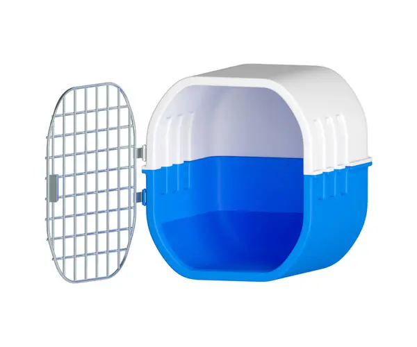 Beyaz zemin üzerinde izole edilmiş plastik kabın içindeki mavi su damlası