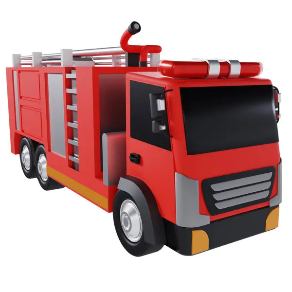 Beyaz arkaplanda izole edilmiş kırmızı bir kamyonun 3 boyutlu görüntüsü