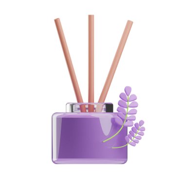 Lavanta yağı şişede ve çiçeklerde. vektör illüstrasyonu