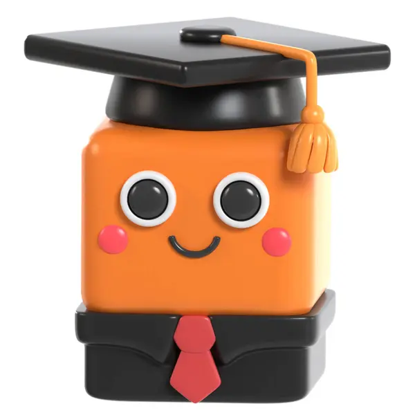 Turuncu mezuniyet şapkalı, 3 boyutlu turuncu şapka. 3d oluşturma