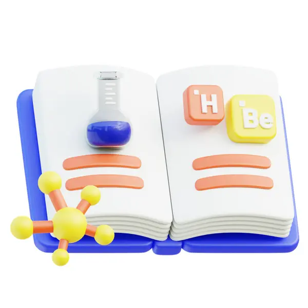 Kitap ve kimyasal formülün 3 boyutlu çizimi