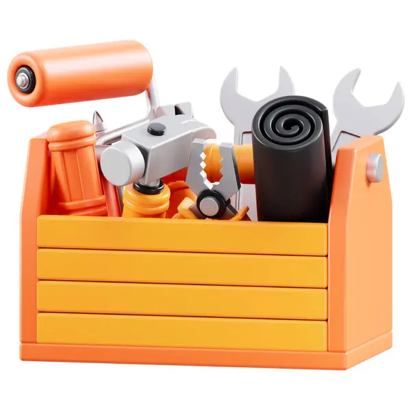 Çekiç ve tornavidayla 3 boyutlu turuncu yapım aletleri