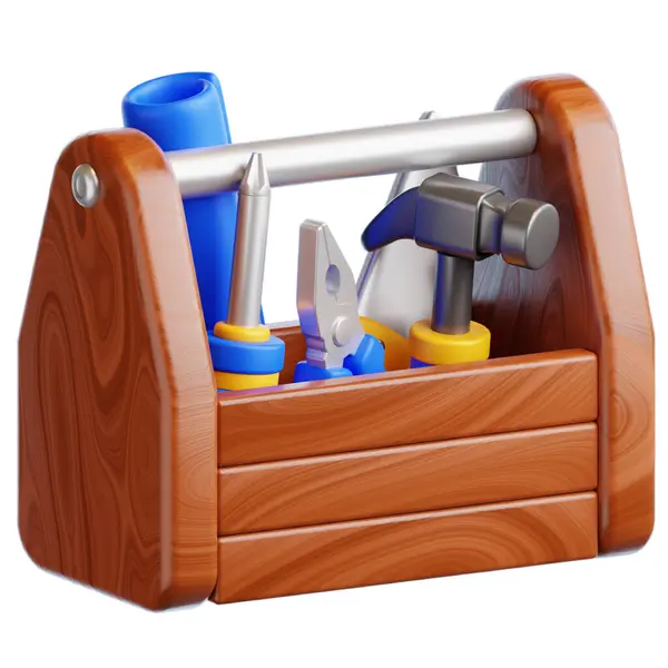 Tahta bir sandık ve oyuncağın üç boyutlu karikatürü