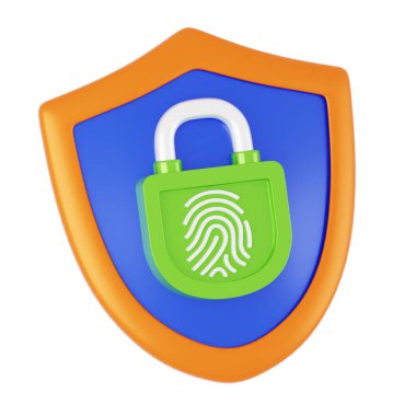 Üzerinde parmak izi ikonu olan bir kalkan. parmak izi çizimi ve ağ için parmak izi vektör simgesi