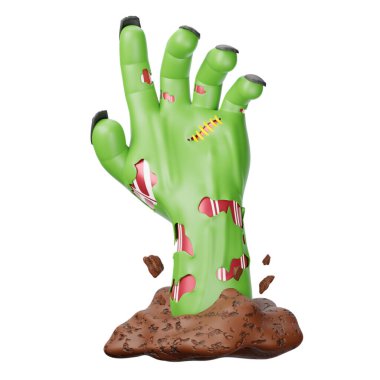 Cadılar Bayramı dekorasyonlu zombi elinin üç boyutlu bir çizimi