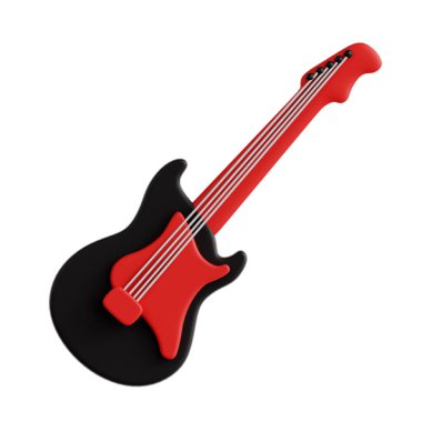 Siyah gitar beyaz arka planda izole edilmiş. 3d oluşturma.