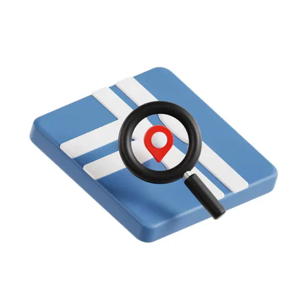 Haritayı Yunanca bayrak ile büyüt, 3 boyutlu görüntüleme beyaz arkaplan üzerinde izole edildi