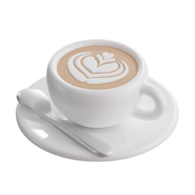 Beyaz arka planda kalp şeklinde kapuçino.