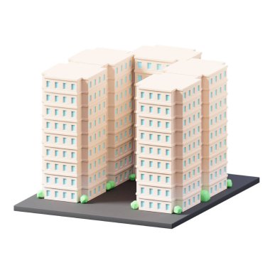 modern bina beyaz arkaplanda izole edildi, 3 boyutlu oluşturma