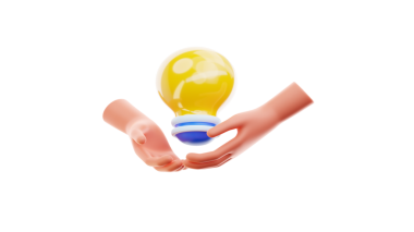 Beyaz arka planda izole edilmiş sarı bir gezegeni tutan bir insan eli..