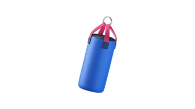 Beyaz arkaplanda izole edilmiş bir sapı olan mavi ve kırmızı sırt çantası