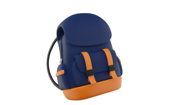 Beyaz arkaplanda izole edilmiş bir sırt çantasının 3 boyutlu görüntüsü.