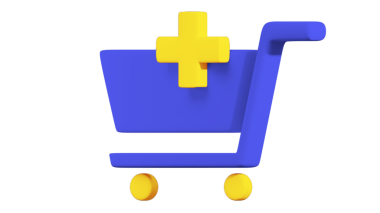 Mavi alışveriş arabasının beyaz arka planda izole edilmiş hali