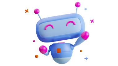 Pembe ve mavi gözlü sevimli bir robot. Beyaz arkaplanda izole edilmiş vektör robot çizimi.