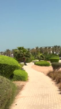 Modern peyzaj tasarımı bereketli palmiye ağaçları, kumlu arazili doğal bitki örtüsünü entegre ederek, kıyı şeridinin güzelliğini artıran ve doğal habitatları koruyan eko-dost kıyı manzarası sunar..