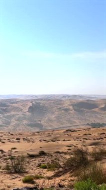 Dikey ekran: Çöl ufku yumuşak mavi gökyüzünün altında kayalık kum tepecikleriyle buluşur, seyrek yeşil çalılıklar dağılır. Sıcak çöl tonları kurak kum tepeleri içindeki huzur uyumunu arttırır. Doğal uyum görüşü 