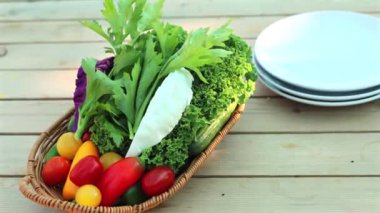 Biyokol sebzelerinin doğal güzelliği, renkli sebzeleri, sürdürülebilir yemek uygulamalarını, canlı biyokol esansını ön plana çıkaran taşralı yemek takımı..