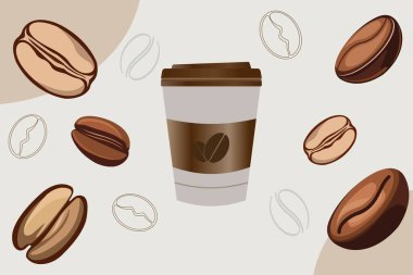 Kahve fincanı arka planında soyut kahve çekirdeği ikonu.