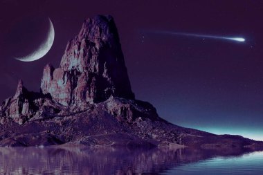 Celestial Majesty The Moon and Stars Over the Mountain clipart