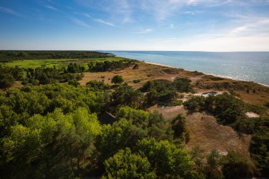 Beautiful top view from lighthouse of Darss peninsula landscape and coast near Prerow in Germany - copy space clipart