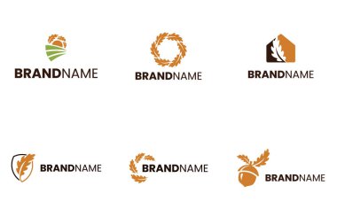 Yaprak Meşe Kalkanı logosu, soyut meşe ağacı, meşe palamudu logosu, çiftlik yaprağı meşesi logosu.