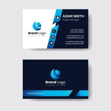 Mavi ve Beyaz Teknoloji Kartı, parlak mavi ve beyaz kartvizit tasarımı kalın köşegenler ve yüksek teknolojili titreşimler.