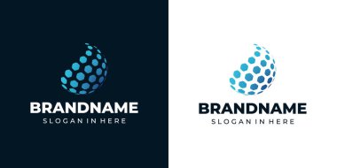 Altıgen desenli Tech Globe logosu, altıgen desenli modern mavi teknoloji logosu 