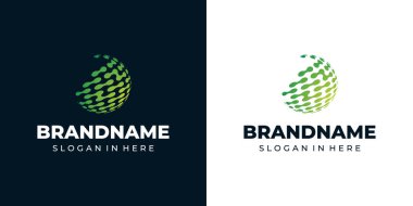 Green Tech Flow Globe Logosu, Akan organik şekilli soyut yeşil küre logosu 