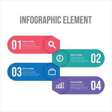 Simgeli Modern 4 Basamaklı Bilgi Şablonu, 4 basamaklı Temiz Bilgi Şablonu, renkli simgeler ve modern yuvarlak tasarım. 
