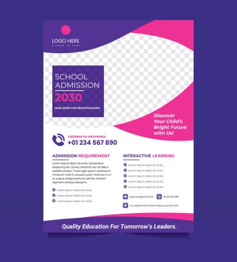 Okul giriş broşürü, Pembe Mor Tasarım, Modern okul giriş broşürü pembe ve mor kıvrımlı, düzenlenebilir metin düzeni. 